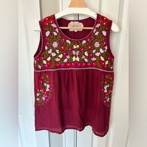Hand-embroidered sleeveless peasant top